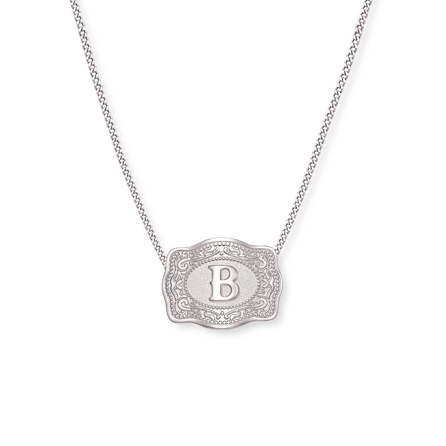 SpurWest Mini Belt Buckle Necklace (Initial) - Silver SpurWest