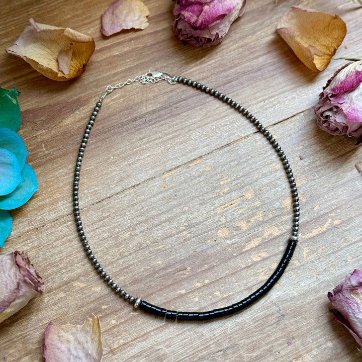 14” Black Onyx Heishi Necklace – Sterling Silver Pearls & Saucers Choker Shopify Collective The Bijoux FAB Jewelry The Bijoux FAB Jewelry