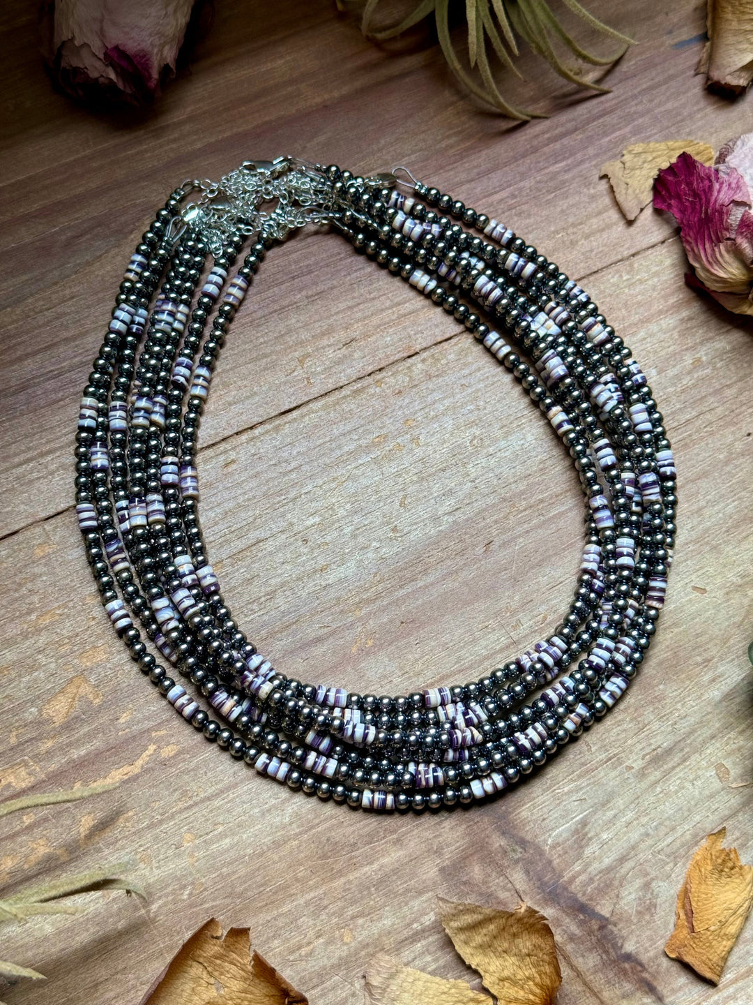 Wampum Shell & Sterling Silver Necklace 4mm 16" Necklaces Shopify Collective The Bijoux FAB Jewelry The Bijoux FAB Jewelry
