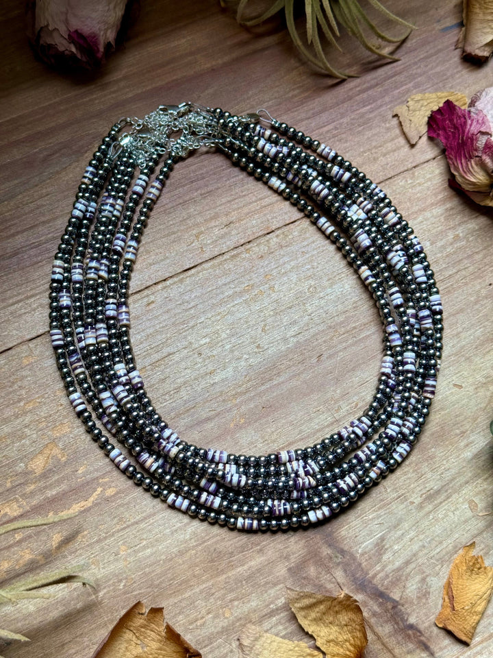 Wampum Shell & Sterling Silver Necklace 4mm 16" Necklaces Shopify Collective The Bijoux FAB Jewelry The Bijoux FAB Jewelry