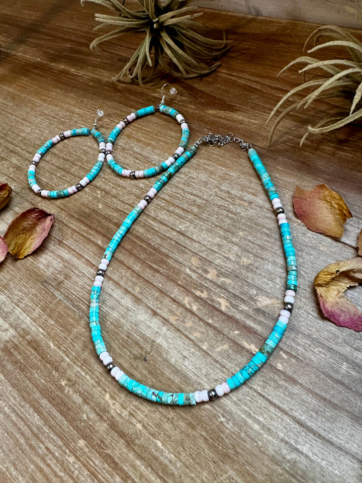 Turquoise Variscite & Pink Conch Hoop Earrings – Exclusive Bijoux FAB Design Earrings Shopify Collective The Bijoux FAB Jewelry The Bijoux FAB Jewelry