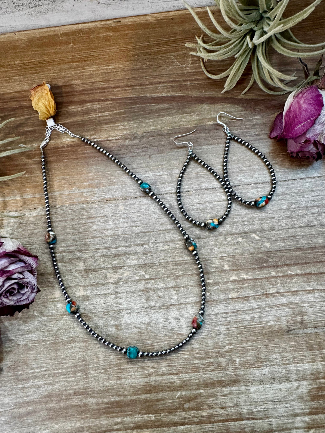 Mixed Turquoise & Spiny Oyster Teardrop Earrings – Sterling Silver Pearls Earrings Shopify Collective The Bijoux FAB Jewelry The Bijoux FAB Jewelry