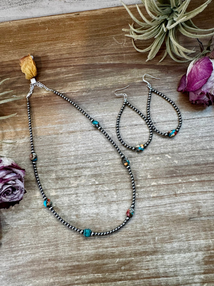 Mixed Turquoise & Spiny Oyster Teardrop Earrings – Sterling Silver Pearls Earrings Shopify Collective The Bijoux FAB Jewelry The Bijoux FAB Jewelry