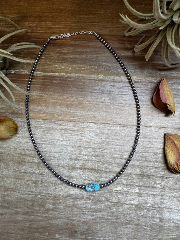 Golden Hill Turquoise Choker – Sterling Silver Pearls Choker Shopify Collective The Bijoux FAB Jewelry The Bijoux FAB Jewelry