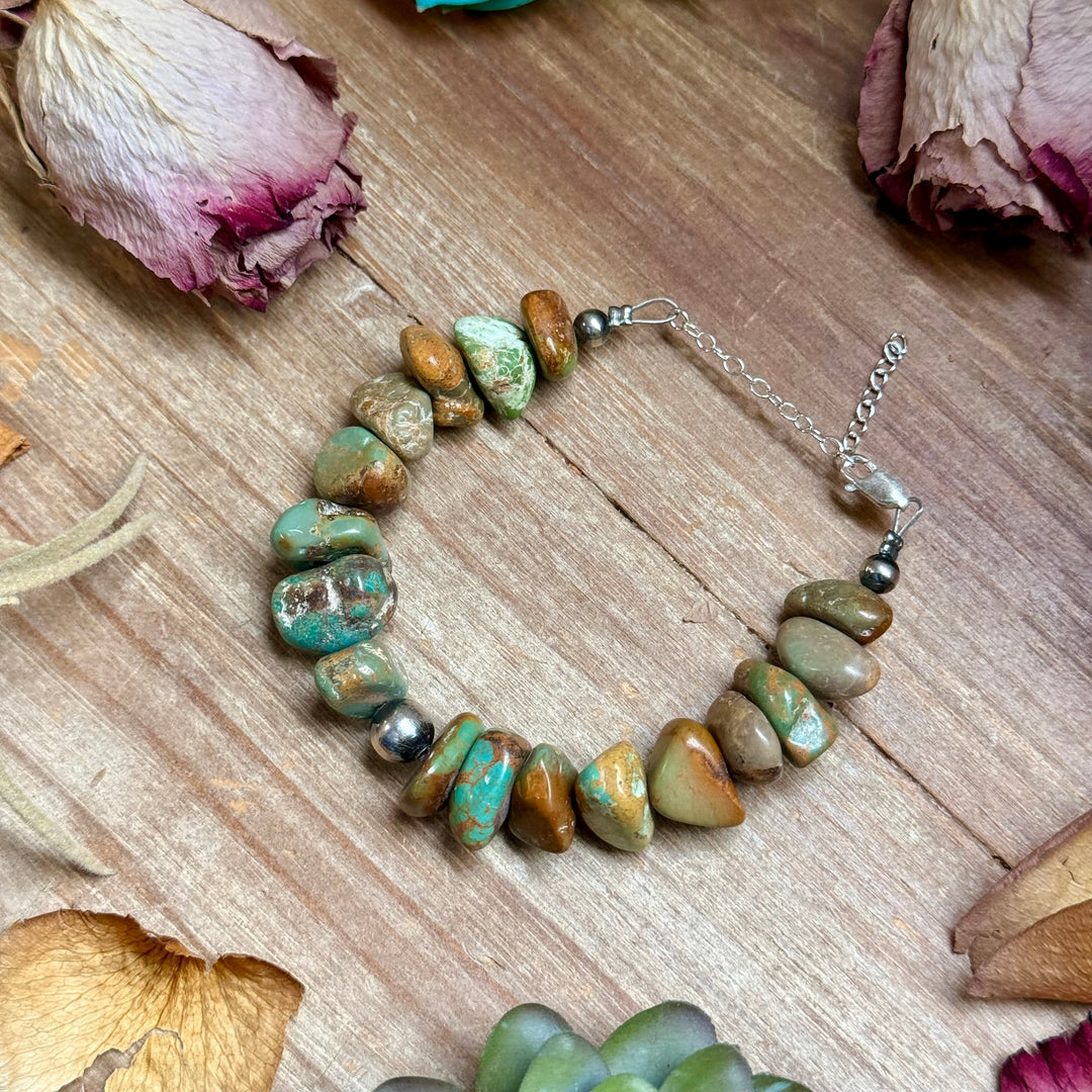 Green Turquoise Nugget Bracelet with Sterling Silver Pearls – 7” + Extender Bracelets Shopify Collective The Bijoux FAB Jewelry The Bijoux FAB Jewelry