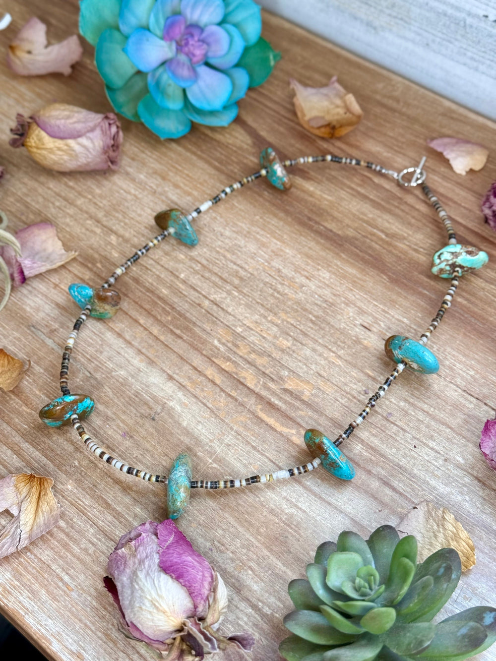 22” Chunky Turquoise & Dark Brown Shell Heishi Necklace Necklaces Shopify Collective The Bijoux FAB Jewelry The Bijoux FAB Jewelry