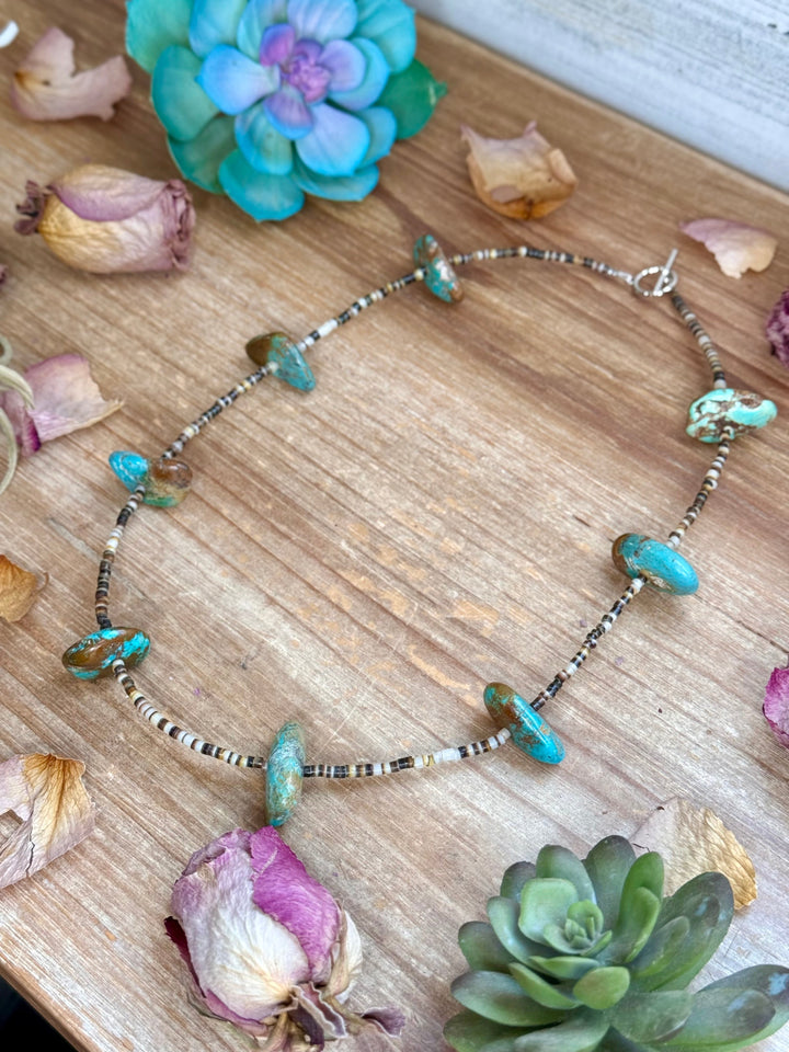 22” Chunky Turquoise & Dark Brown Shell Heishi Necklace Necklaces Shopify Collective The Bijoux FAB Jewelry The Bijoux FAB Jewelry