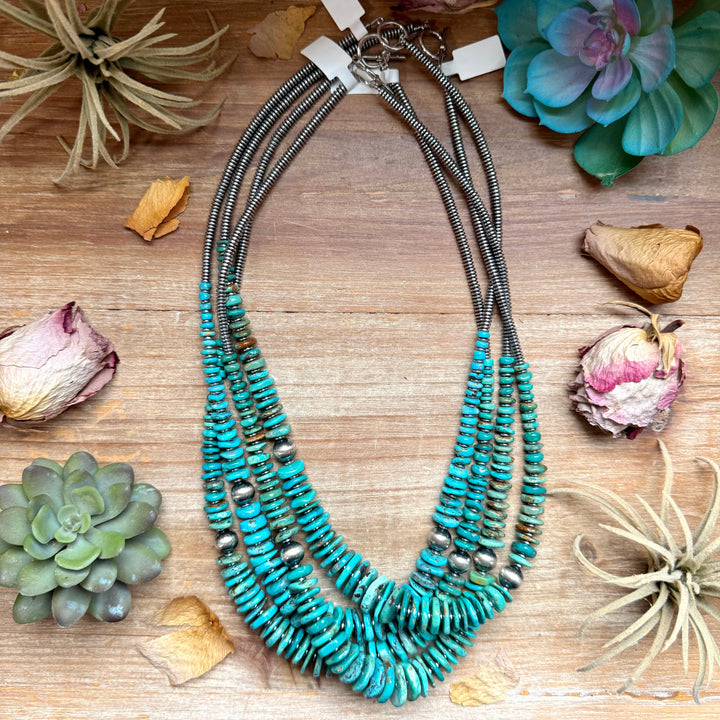 Turquoise Graduated Necklace with Hematite & Sterling Silver Accents – 23” Necklaces Shopify Collective The Bijoux FAB Jewelry The Bijoux FAB Jewelry