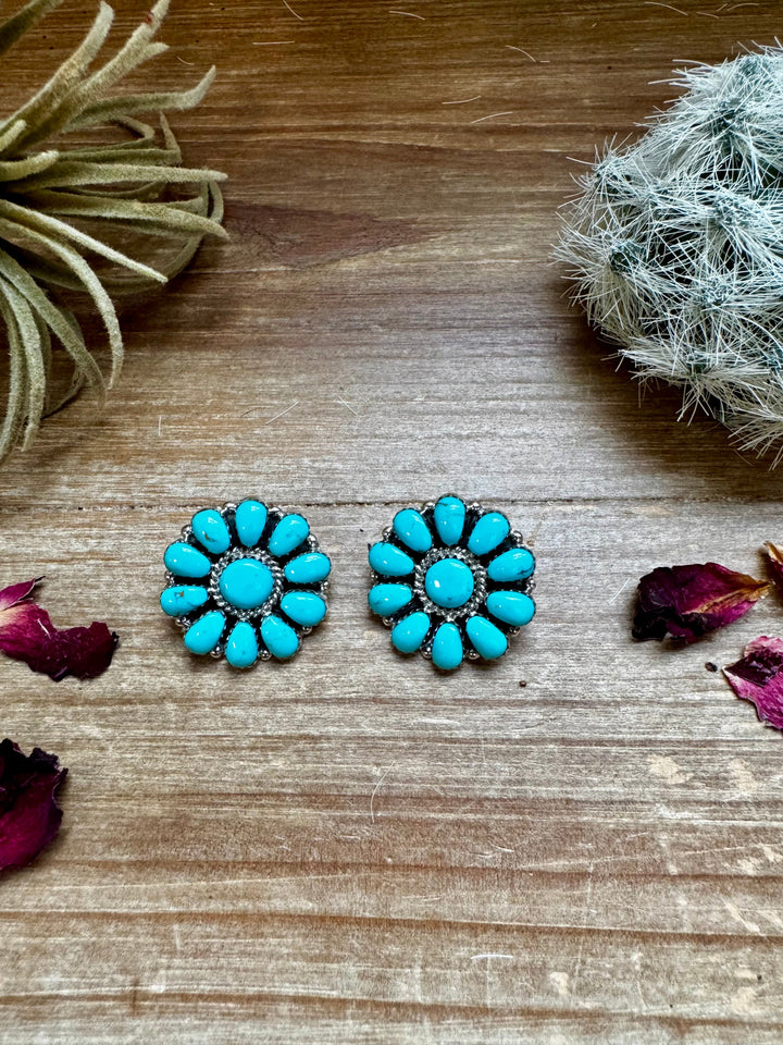 Cluster earrings stud - sterling silver and turquoise earrings Shopify Collective The Bijoux FAB Jewelry The Bijoux FAB Jewelry