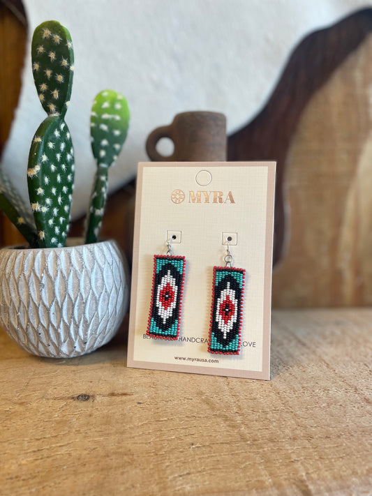 MYRA BEADED EARRINGS IN EBONY & RED Myra