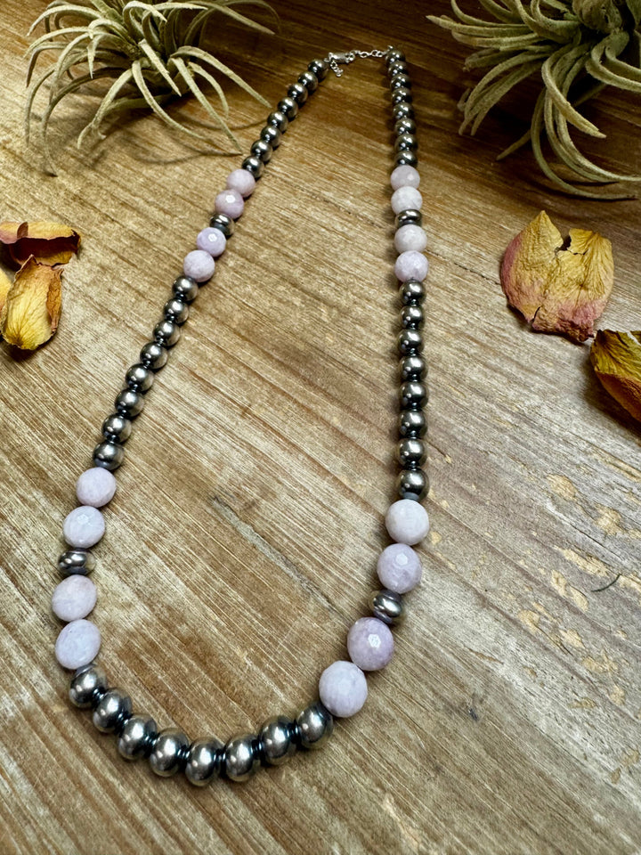 Faceted Kunzite & Sterling Silver Necklace – 8 mm Pearls – 20 Inch Necklaces Shopify Collective The Bijoux FAB Jewelry The Bijoux FAB Jewelry