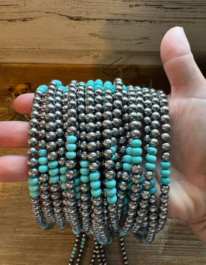 Sterling Silver Pearl & Blue Turquoise Necklace – 19" Necklaces Shopify Collective The Bijoux FAB Jewelry The Bijoux FAB Jewelry