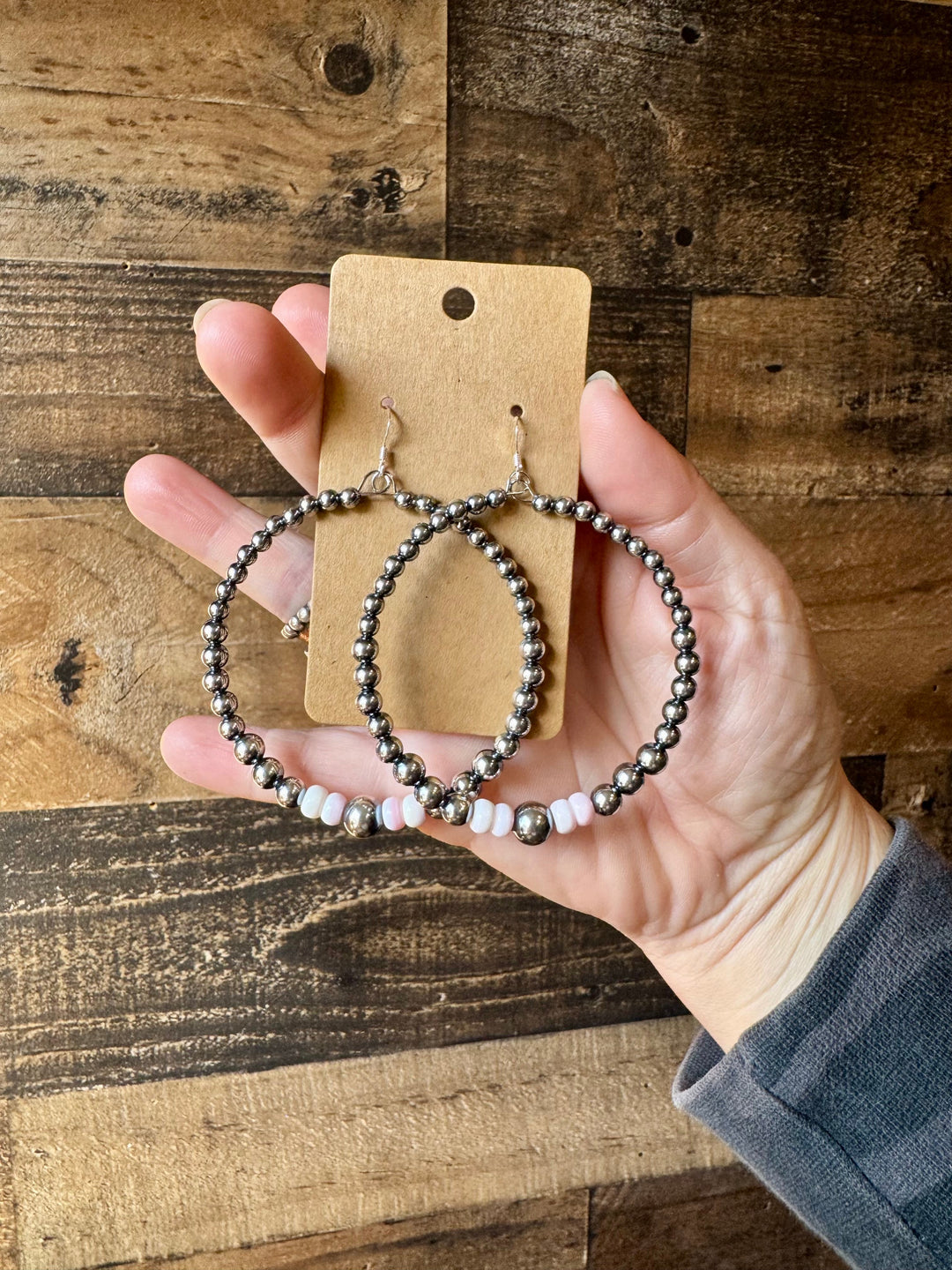 Big Sterling Silver Pearls Hoops with pink Conch Earrings Shopify Collective The Bijoux FAB Jewelry The Bijoux FAB Jewelry