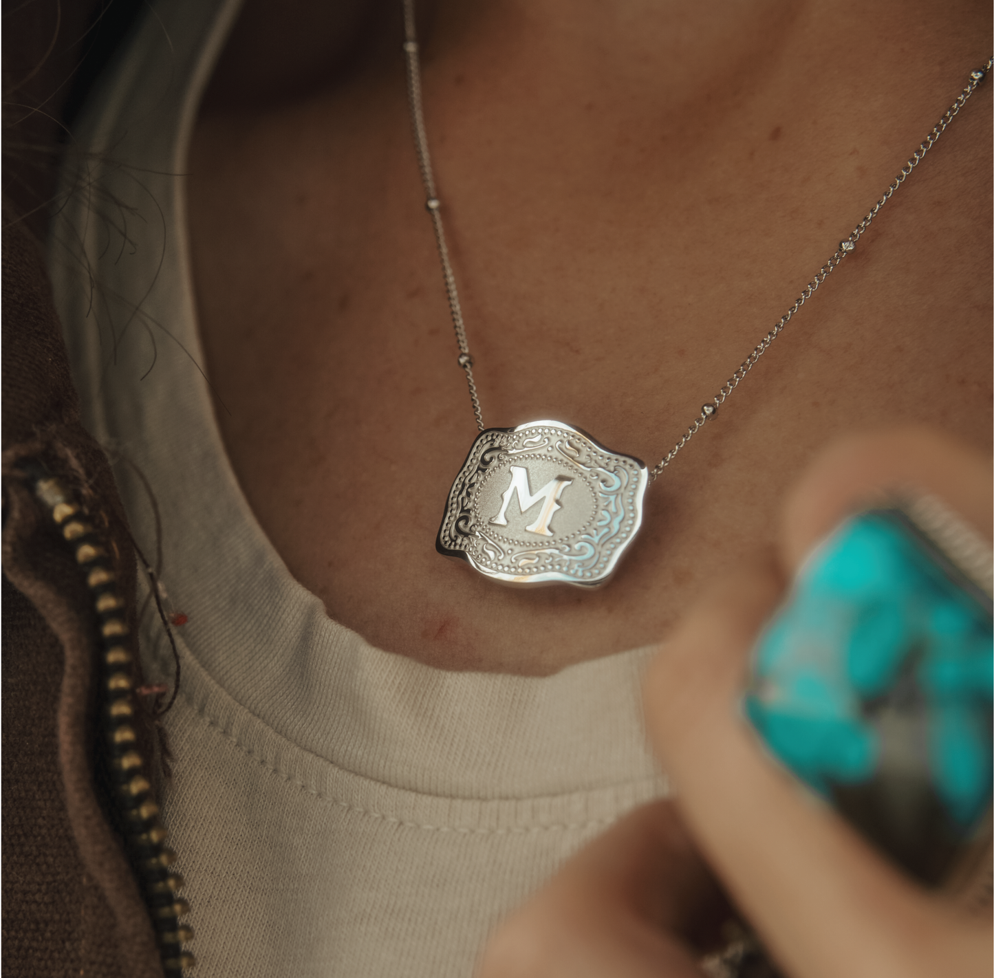 SpurWest Mini Belt Buckle Necklace (Initial) - Silver SpurWest