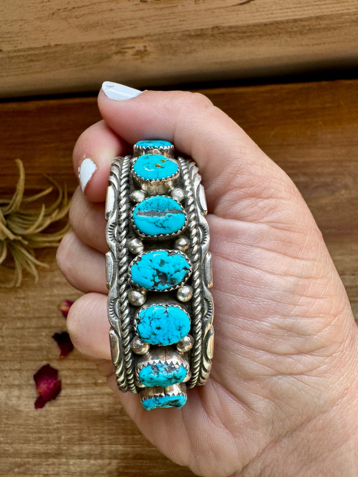 Cuff - Sterling silver Cuff Bracelet with Kingman turquoise Bracelets Shopify Collective The Bijoux FAB Jewelry The Bijoux FAB Jewelry