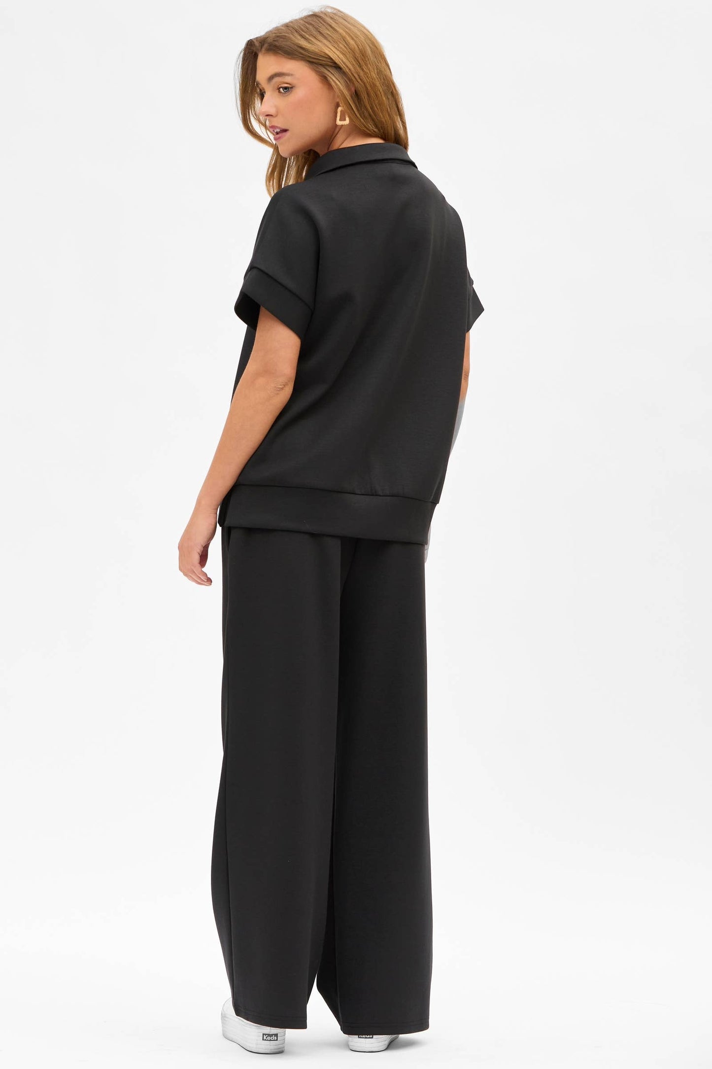 Short Sleeve Quarter Zip + Pants Set: BLACK Outfit Set Dear Scarlett