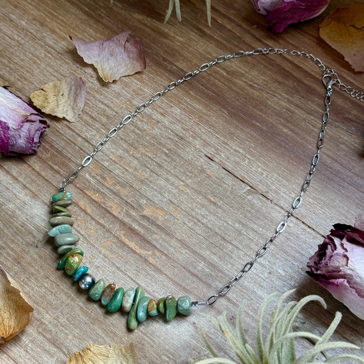 16.5” Green Turquoise Nugget Necklace – Sterling Silver & Paperclip Chain Necklaces Shopify Collective The Bijoux FAB Jewelry The Bijoux FAB Jewelry