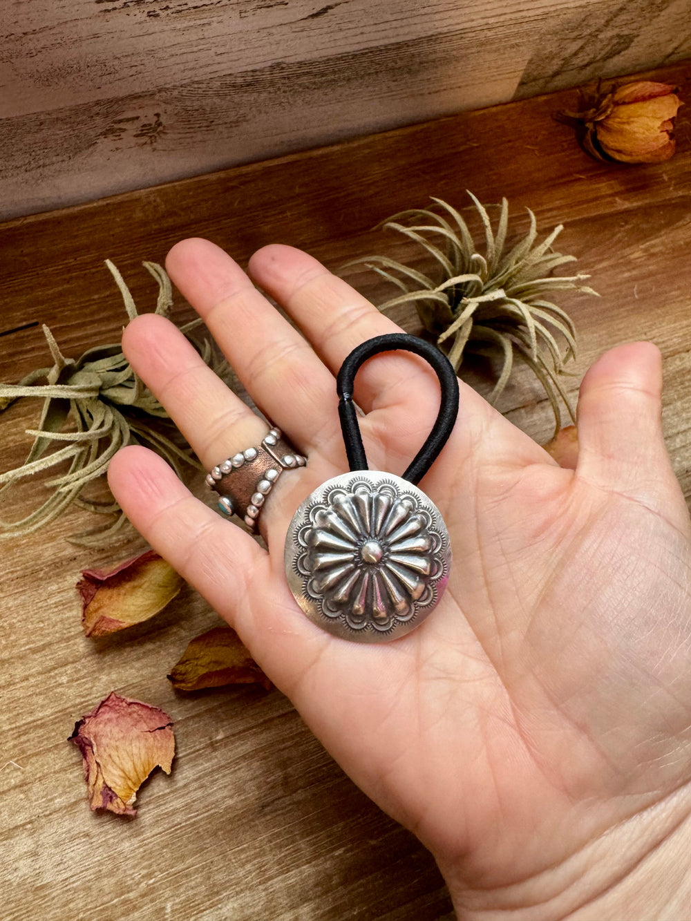 Sterling Silver Hair Tie – Stamped Concho Detail hair ties Shopify Collective The Bijoux FAB Jewelry The Bijoux FAB Jewelry