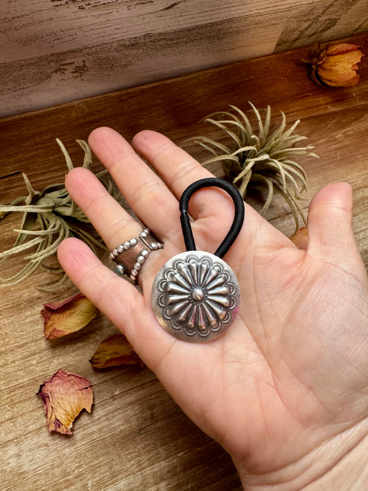Sterling Silver Hair Tie – Stamped Concho Detail hair ties Shopify Collective The Bijoux FAB Jewelry The Bijoux FAB Jewelry