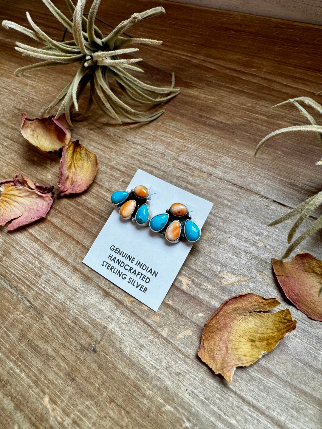 Stud Earrings – Orange Spiny & Turquoise (Stamped Marcella James) Earrings Shopify Collective The Bijoux FAB Jewelry The Bijoux FAB Jewelry