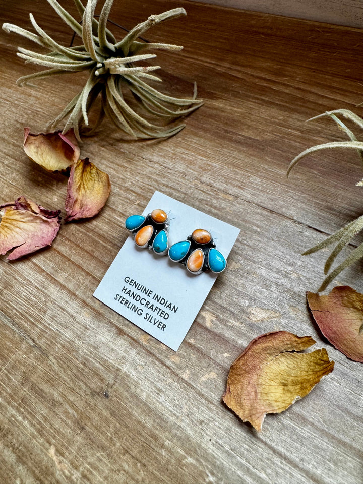 Stud Earrings – Orange Spiny & Turquoise (Stamped Marcella James) Earrings Shopify Collective The Bijoux FAB Jewelry The Bijoux FAB Jewelry
