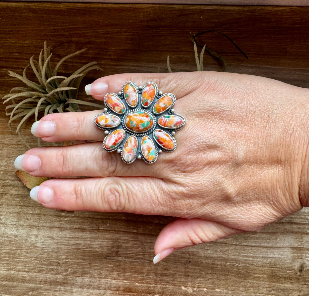 Mojave Spiny & Turquoise Flower Adjustable Ring – Sterling Silver, Made in USA ring Shopify Collective The Bijoux FAB Jewelry The Bijoux FAB Jewelry