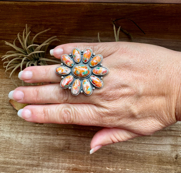 Mojave Spiny & Turquoise Flower Adjustable Ring – Sterling Silver, Made in USA ring Shopify Collective The Bijoux FAB Jewelry The Bijoux FAB Jewelry