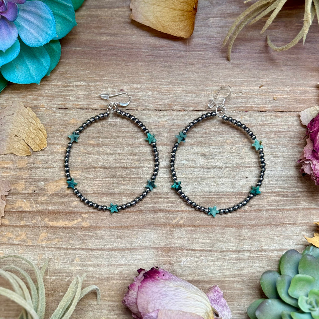 African Turquoise Star Hoop Earrings – 3mm Sterling Silver Earrings Shopify Collective The Bijoux FAB Jewelry The Bijoux FAB Jewelry