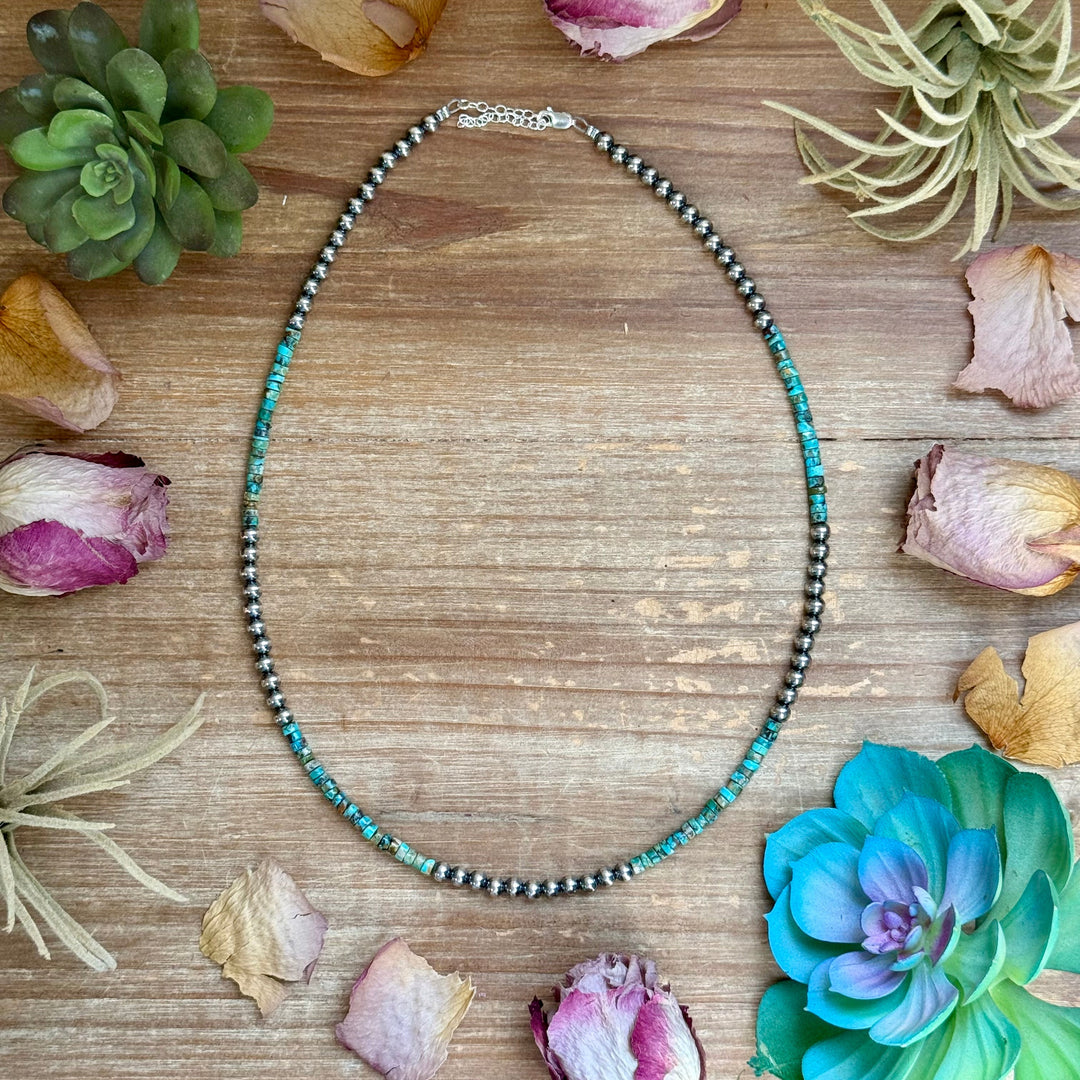 20” Heishi Turquoise Necklace – 4mm Turquoise & 5mm Sterling Silver Pearls Necklaces Shopify Collective The Bijoux FAB Jewelry The Bijoux FAB Jewelry