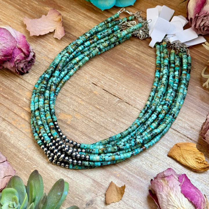 African Turquoise Heishi & Sterling Silver Pearl Necklace Necklaces Shopify Collective The Bijoux FAB Jewelry The Bijoux FAB Jewelry