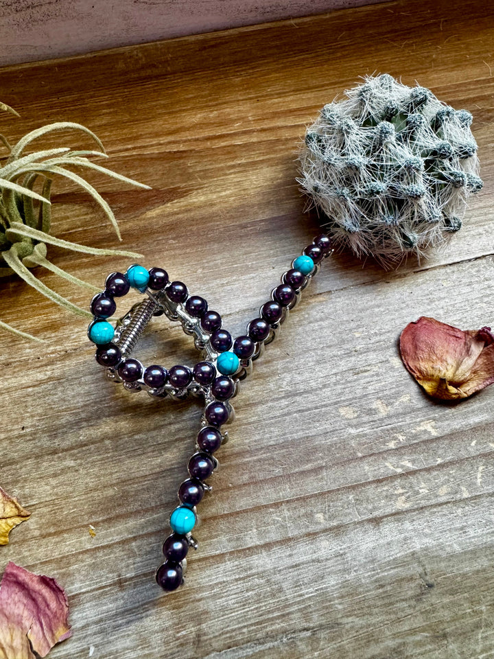 Turquoise and faux pearls Hair Clips - option 2 hair clip Shopify Collective The Bijoux FAB Jewelry The Bijoux FAB Jewelry