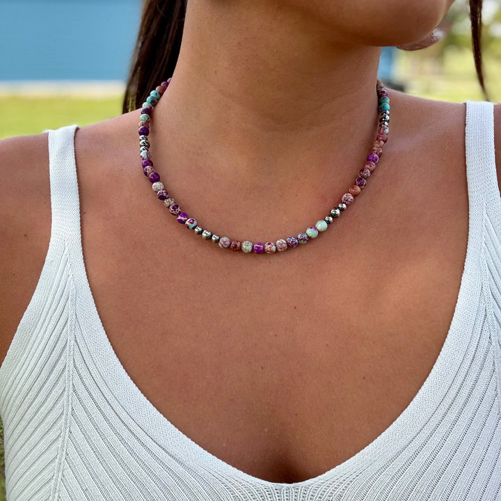 Purple Variscite & Sterling Pearl Necklace 18.25” Necklaces Shopify Collective The Bijoux FAB Jewelry The Bijoux FAB Jewelry