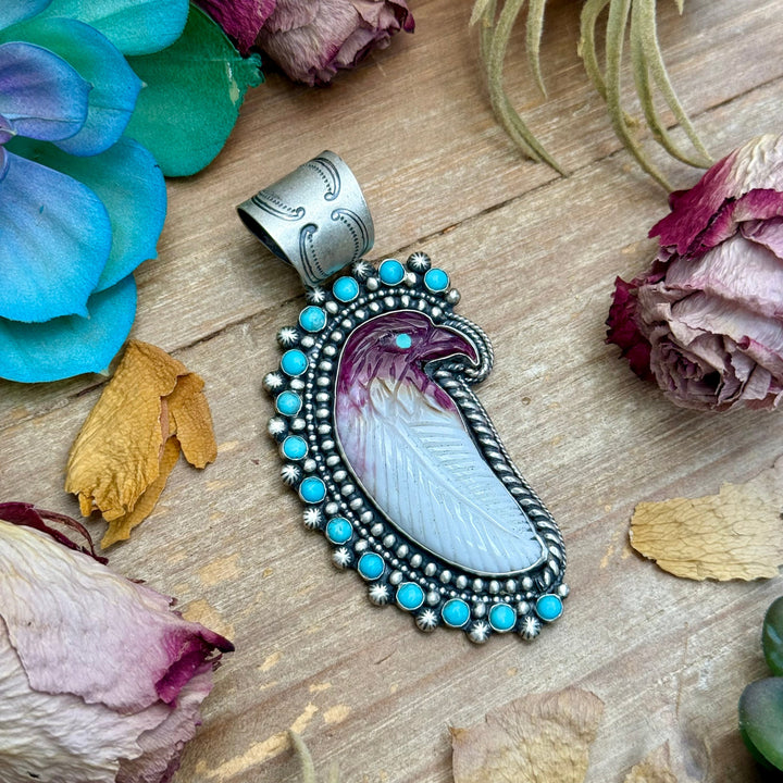 81 - Sterling Silver Kingman Turquoise & Purple Spiny Oyster Eagle Pendant by Shay Pfeiffer Pendant Shopify Collective The Bijoux FAB Jewelry The Bijoux FAB Jewelry