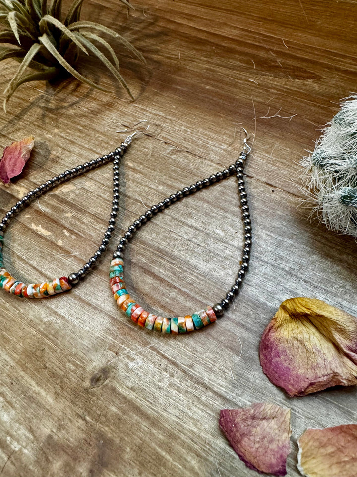 3 mm teardrop earrings Sterling Silver Pearls with orange spiny/Turquoise Earrings Shopify Collective The Bijoux FAB Jewelry The Bijoux FAB Jewelry