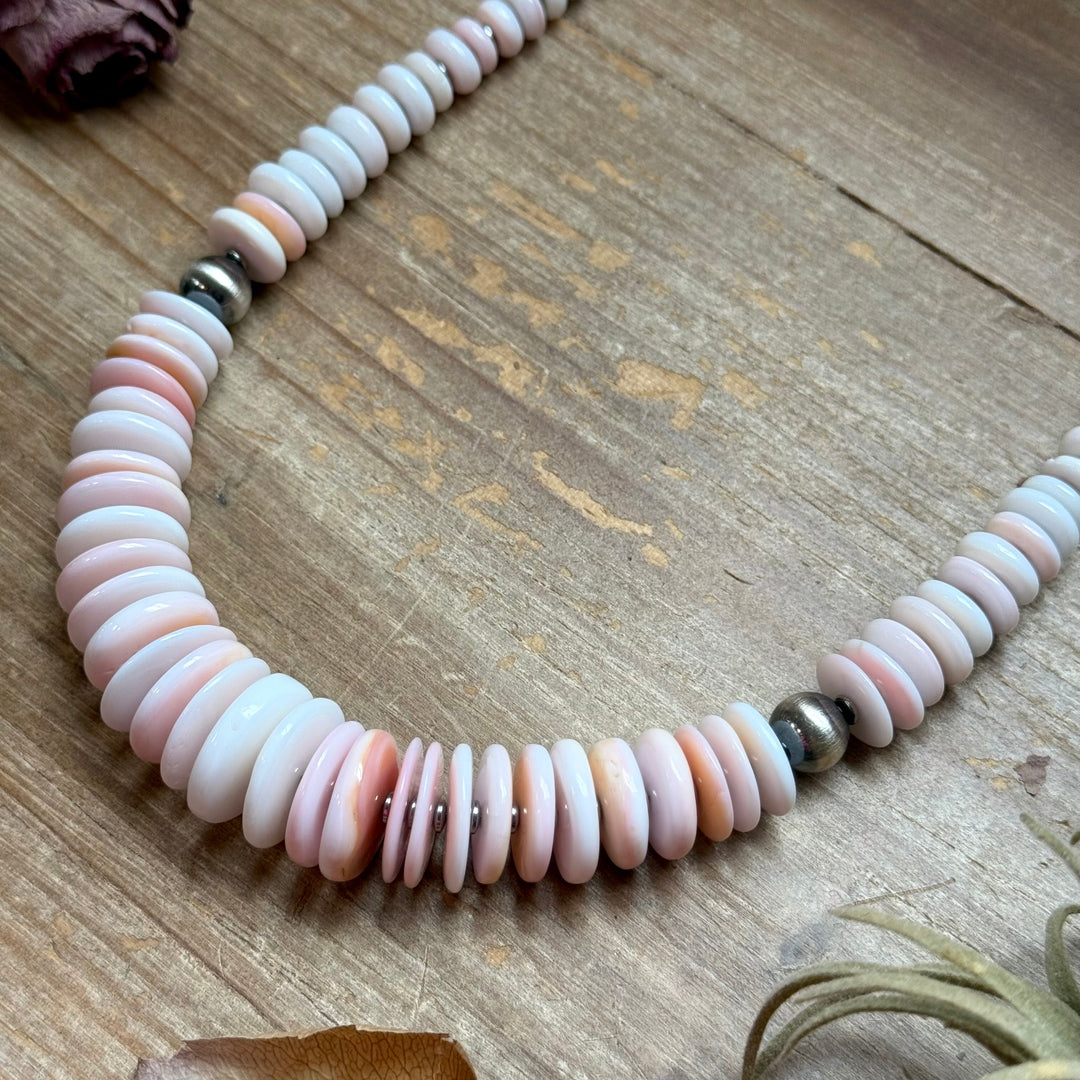 22” Pink Conch Graduated Necklace – Sterling Silver & Hematite Necklaces Shopify Collective The Bijoux FAB Jewelry The Bijoux FAB Jewelry