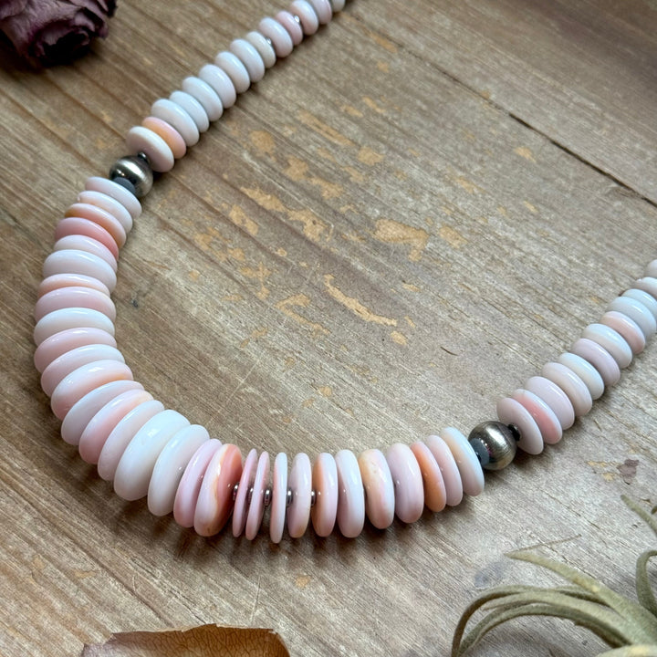 22” Pink Conch Graduated Necklace – Sterling Silver & Hematite Necklaces Shopify Collective The Bijoux FAB Jewelry The Bijoux FAB Jewelry