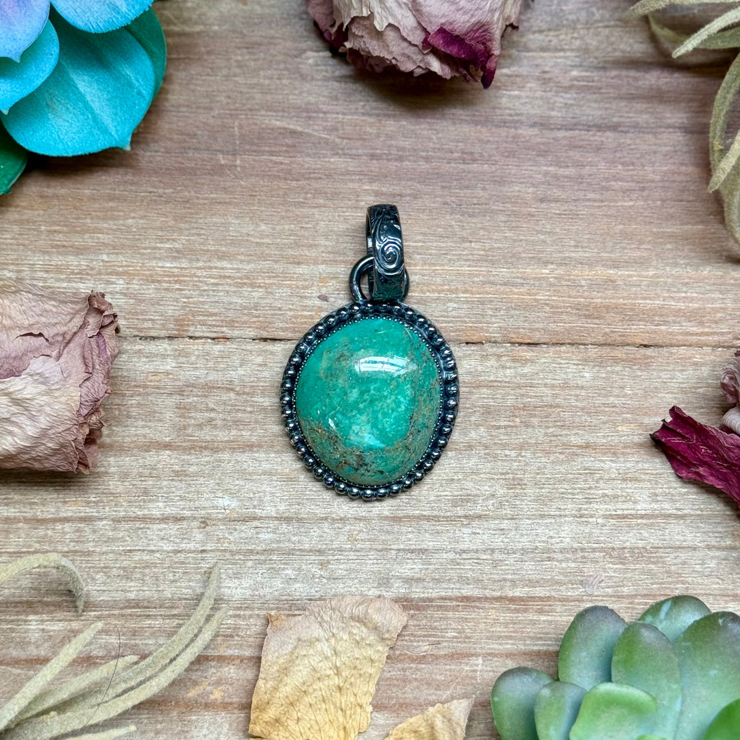 MJ Green Turquoise Sterling Silver Pendant – Free Form Round Pendant Shopify Collective The Bijoux FAB Jewelry The Bijoux FAB Jewelry