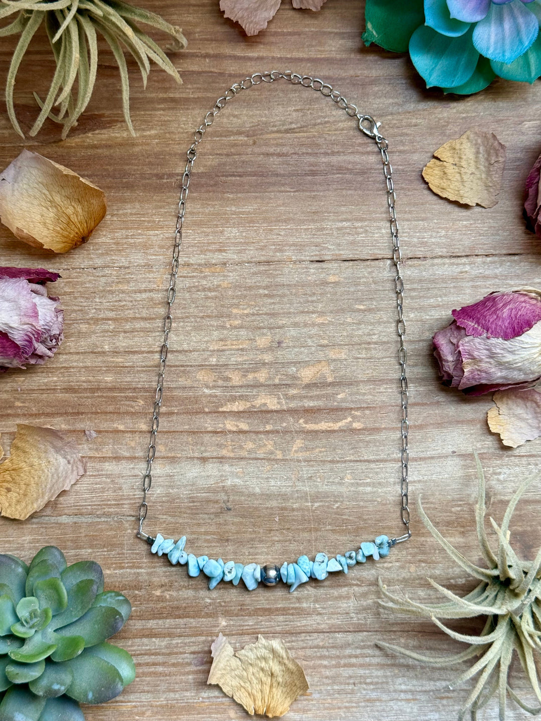 16” Larimar Chip Necklace – Sterling Silver & Paperclip Chain Necklaces Shopify Collective The Bijoux FAB Jewelry The Bijoux FAB Jewelry