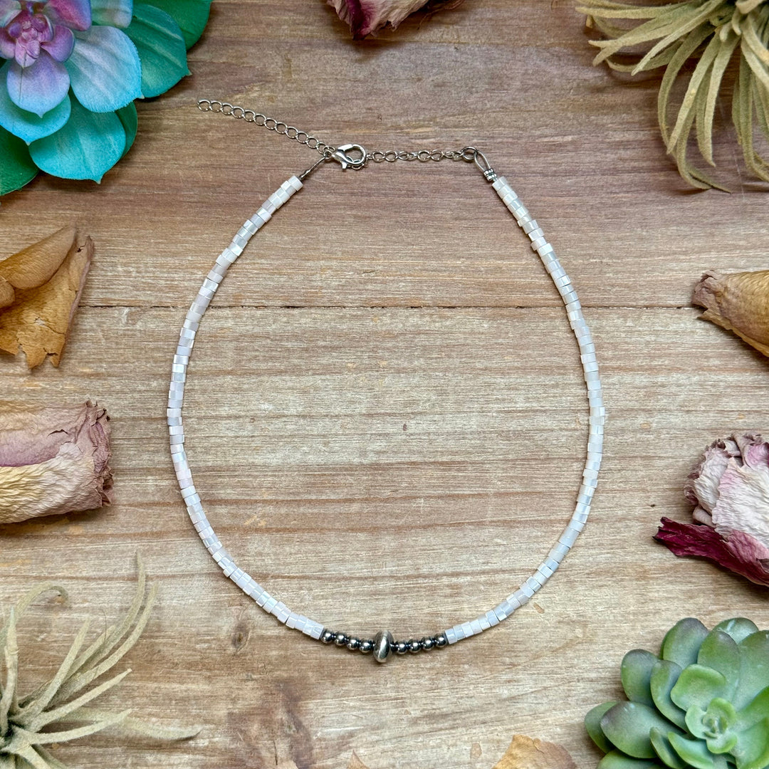 Cream Shell Heishi Necklace – 15" Necklaces Shopify Collective The Bijoux FAB Jewelry The Bijoux FAB Jewelry