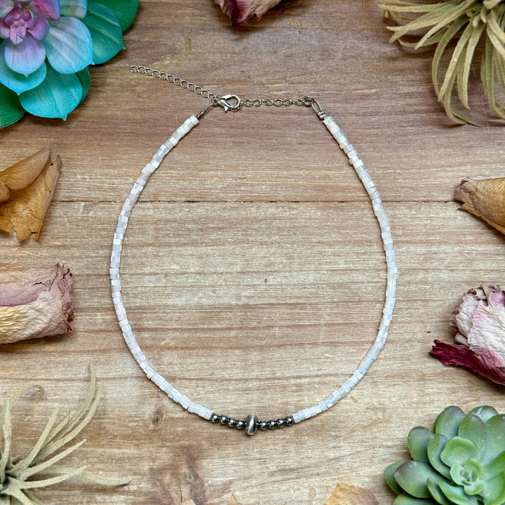 Cream Shell Heishi Necklace – 15" Necklaces Shopify Collective The Bijoux FAB Jewelry The Bijoux FAB Jewelry