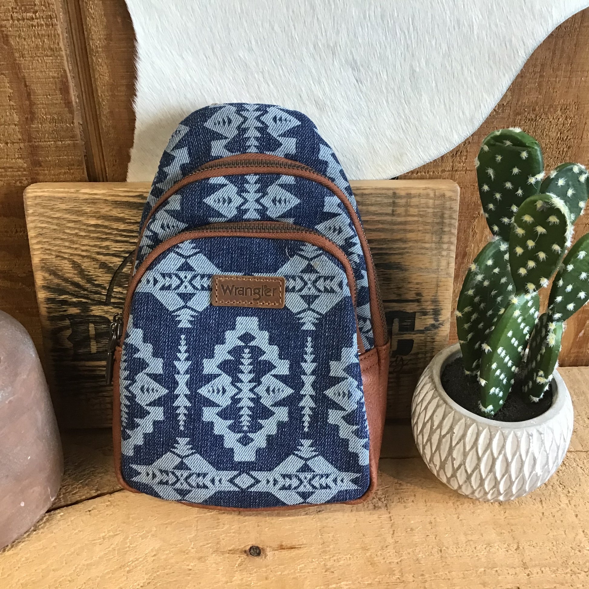 Wrangler Aztec Print Sling Bag Jean Purse Wrangler