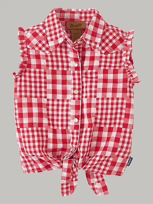 GIRL'S SLEEVELESS PICNIC TIE FRONT SHIRT IN RED Wrangler