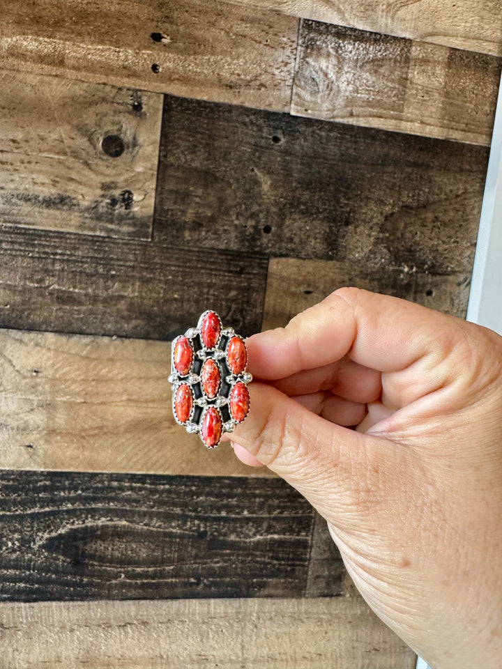 Cluster - size 8 - red spiny and sterling silver ring Shopify Collective The Bijoux FAB Jewelry The Bijoux FAB Jewelry