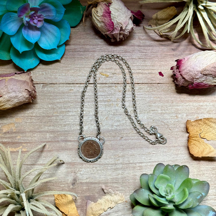 91 - Sterling Silver Indian Head Penny Hand-Filed Frame Fixed Chain Necklace by Jason Ogg Necklaces Shopify Collective The Bijoux FAB Jewelry The Bijoux FAB Jewelry
