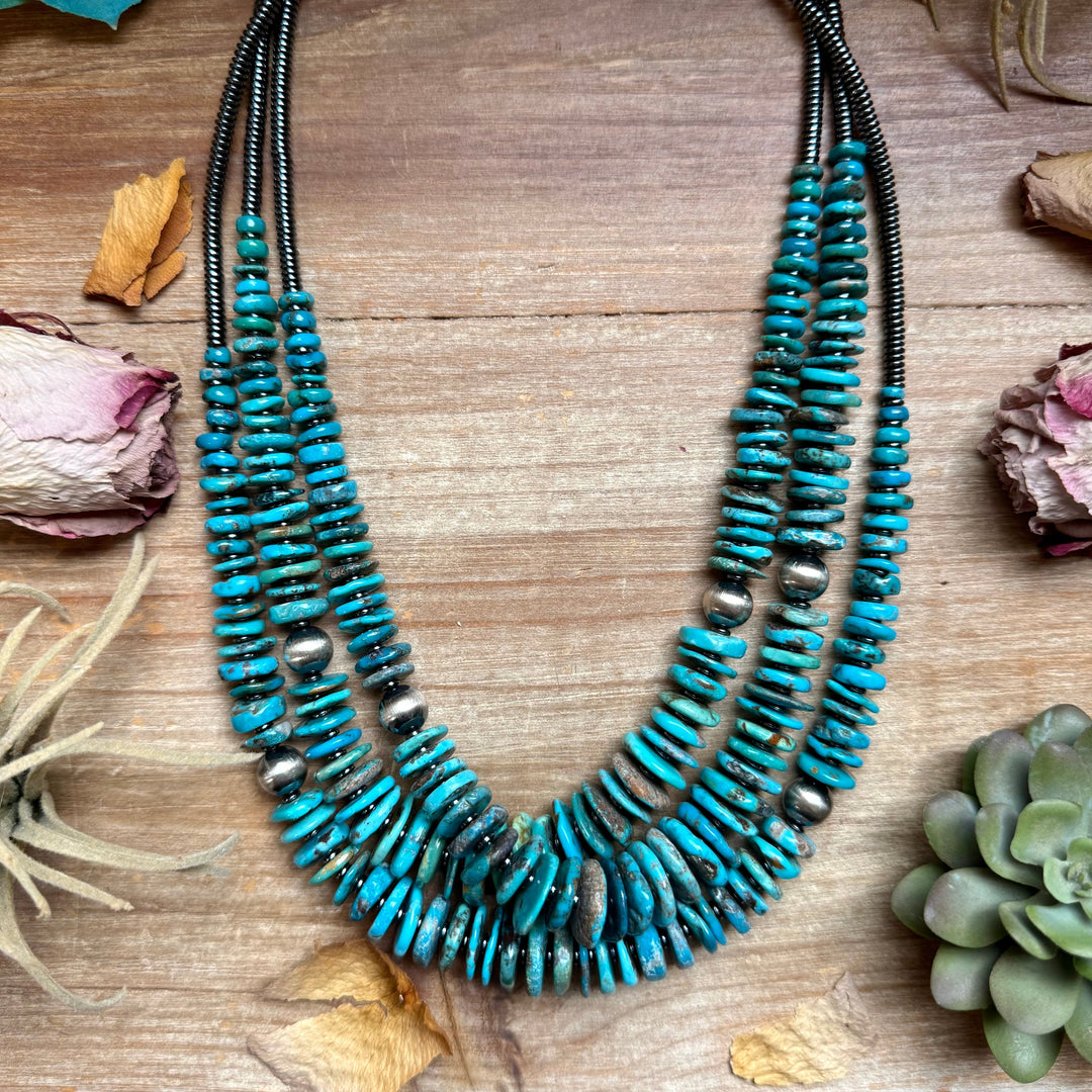 Dark Blue Turquoise Graduated Necklace with Hematite & Sterling Silver Accents – 23” Necklaces Shopify Collective The Bijoux FAB Jewelry The Bijoux FAB Jewelry