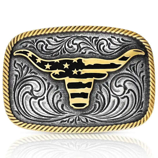 Western Patriotic Longhorn Buckle A1054P Belt Buckle Montana Silversmiths