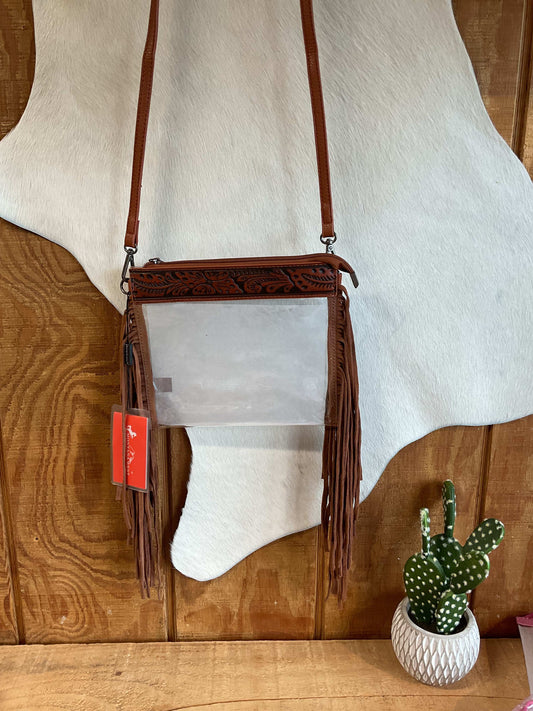 Montana West Western Fringe Stadium Clear Crossbody Bag MW1257-A191 Purse Brown Montana West