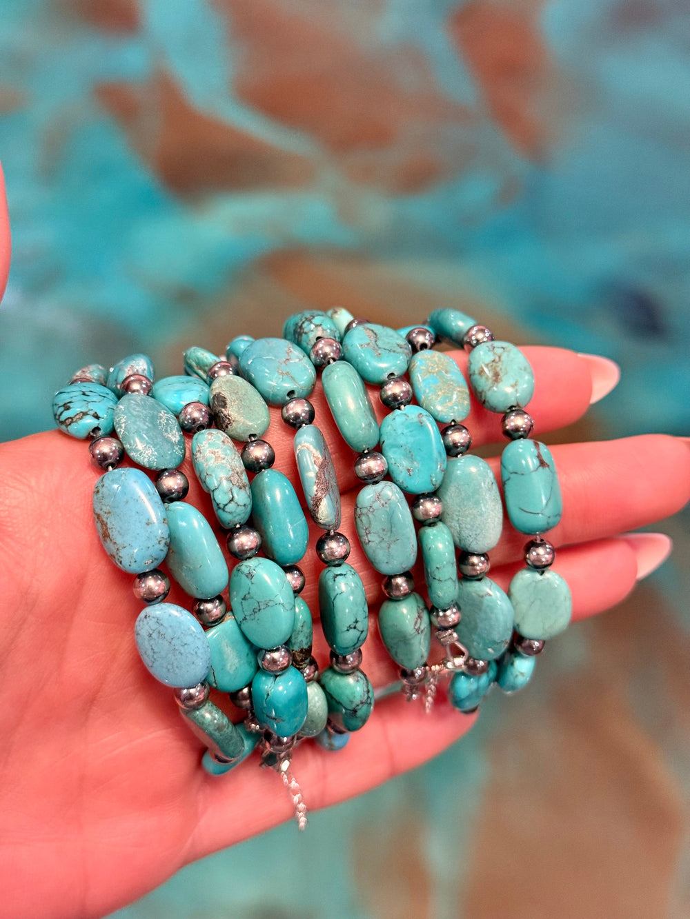 Bright Blue Turquoise Bracelet – 6 1/4" – Large Oval Bracelets Shopify Collective The Bijoux FAB Jewelry The Bijoux FAB Jewelry