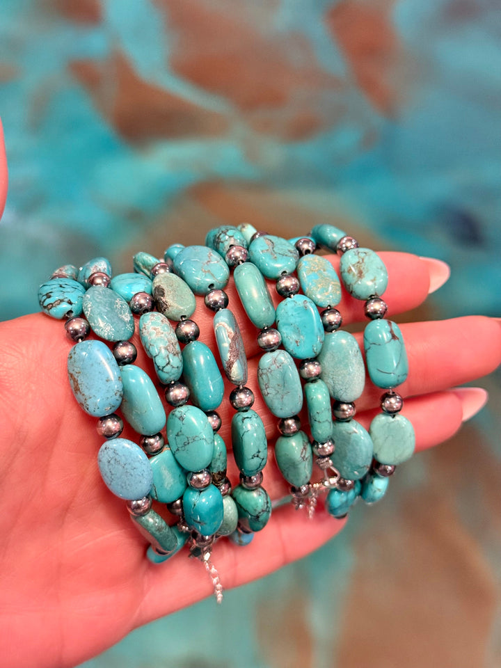 Bright Blue Turquoise Bracelet – 6 1/4" – Large Oval Bracelets Shopify Collective The Bijoux FAB Jewelry The Bijoux FAB Jewelry