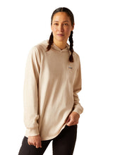 Load image into Gallery viewer, Ariat Ladies Oatmeal Heather Rebar Cotton Strong Hooded Long Sleeve Shirt
